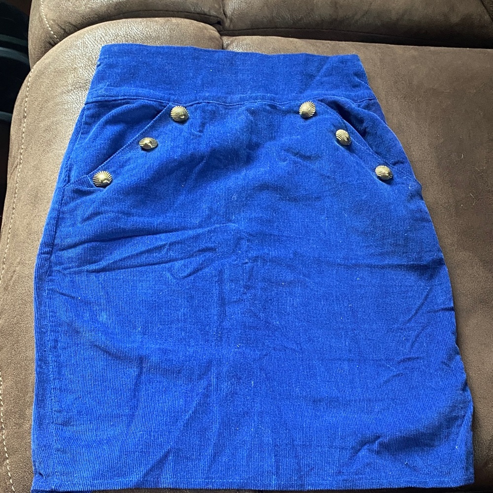 Elegant Blue Skirt with Gold Button Accents